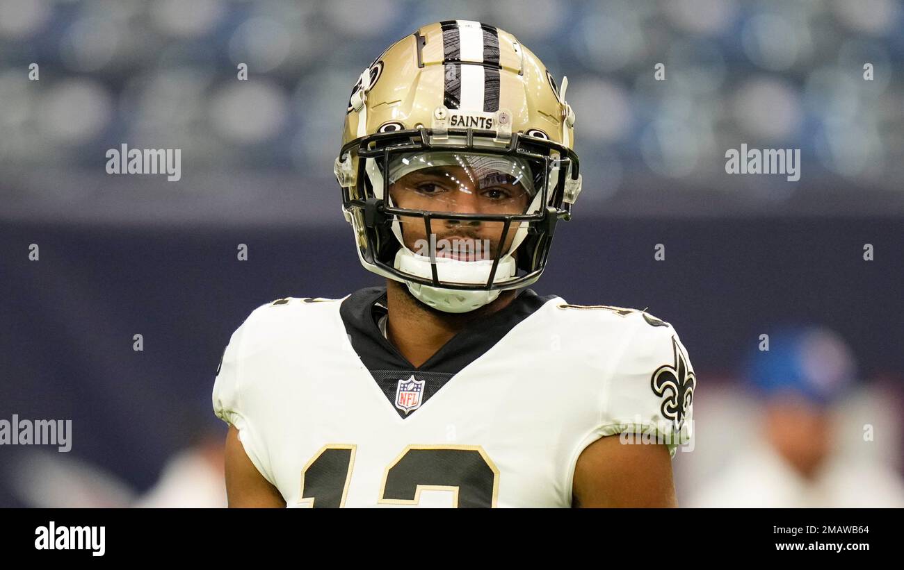 New Orleans Saints wide receiver Chris Olave practices before a NFL