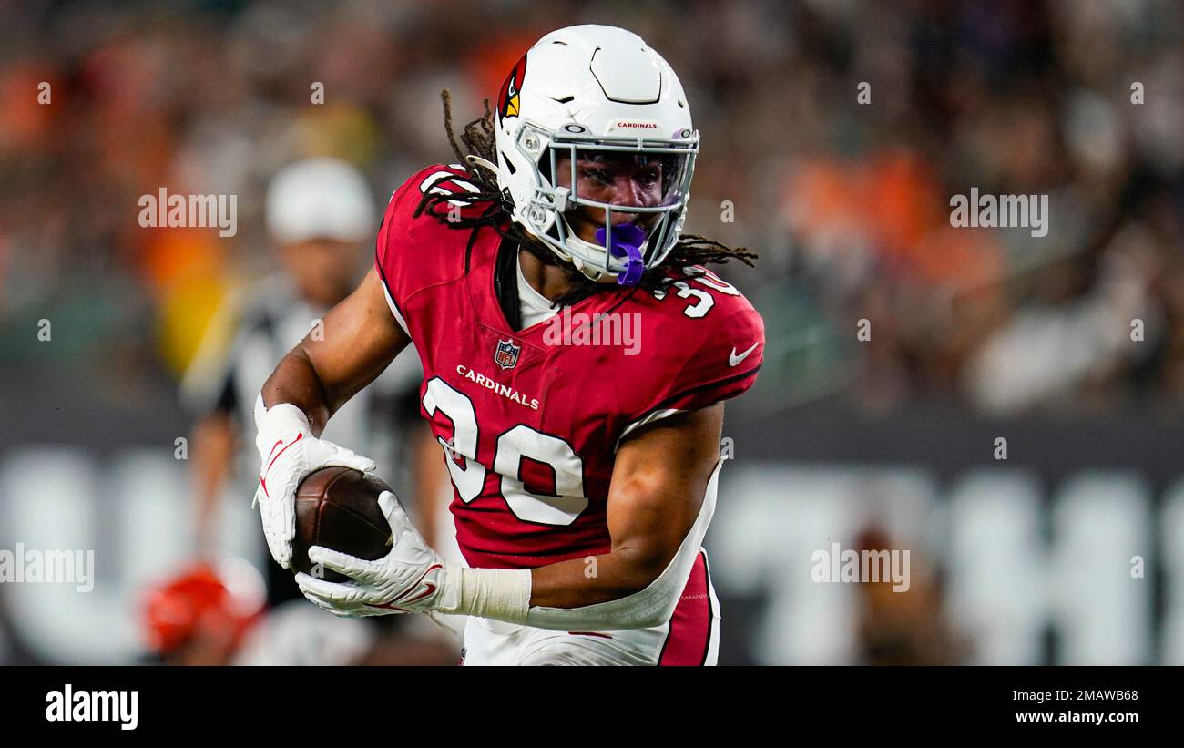 Arizona Cardinals running back Keaontay Ingram (30) runs against the  Cincinnati Bengals an NFL football game in Cincinnati, Friday, Aug. 12,  2022. (AP Photo/Michael Conroy Stock Photo - Alamy