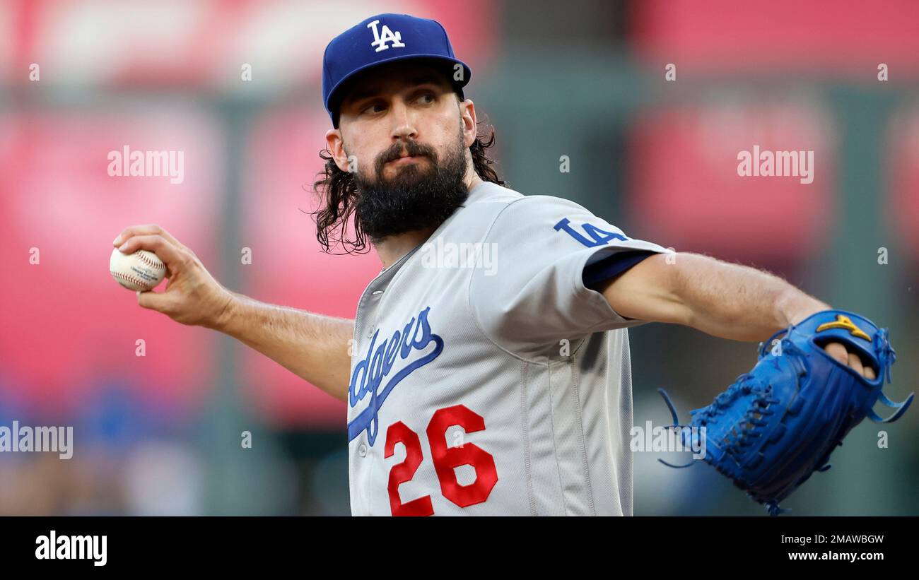 Los Angeles, United States. 20th Apr, 2022. Los Angeles Dodgers pitcher  Tony Gonsolin (26) pitches the ball during an MLB regular season game  against the Atlanta Braves, Wednesday, April 20th, 2022, in