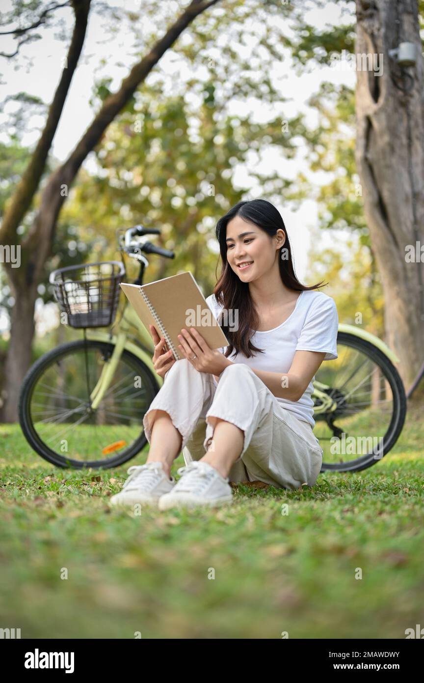 Portrait, Beautiful and happy young Asian woman in casual comfy 