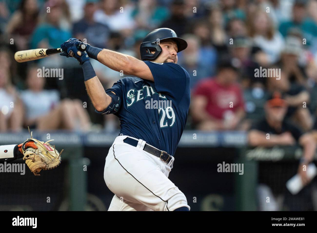 Seattle Mariners' J.P. Crawford takes a swing during an at-bat in a  baseball game, Monday, May 23, 2022, in Seattle. The Mariners won 7-6. (AP  Photo/Stephen Brashear Stock Photo - Alamy