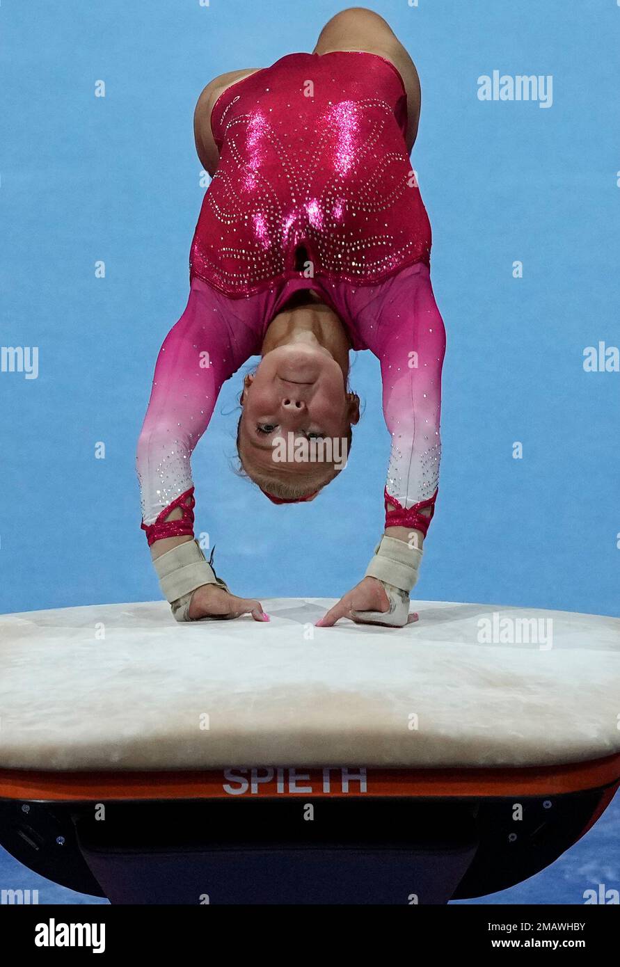 Denmark's Camille Den Rasmussen competes in the women's vault final ...