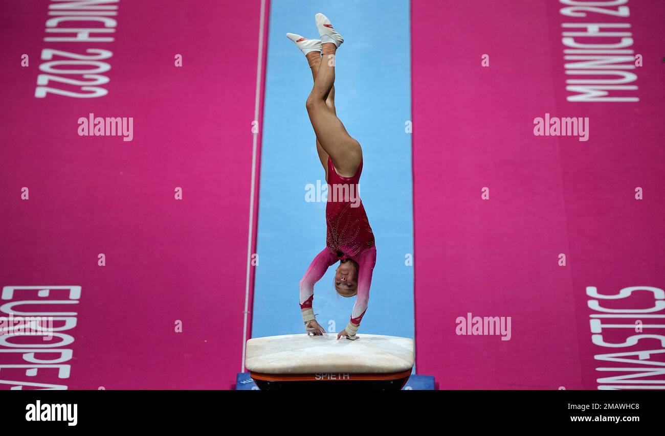 Denmark's Camille Den Rasmussen competes in the women's vault final ...