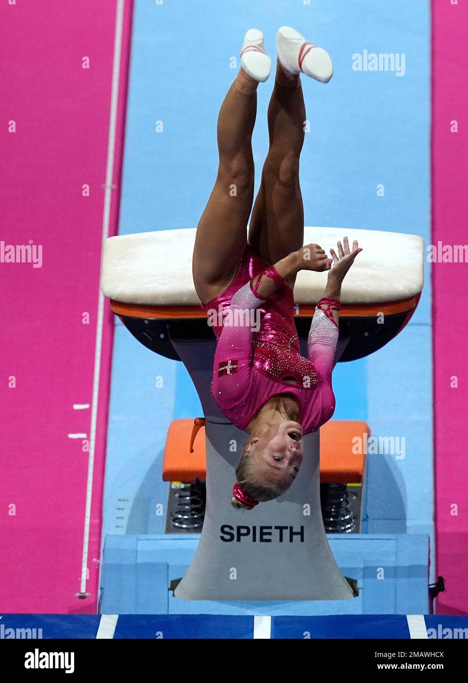 Denmark's Camille Den Rasmussen competes in the women's vault final ...