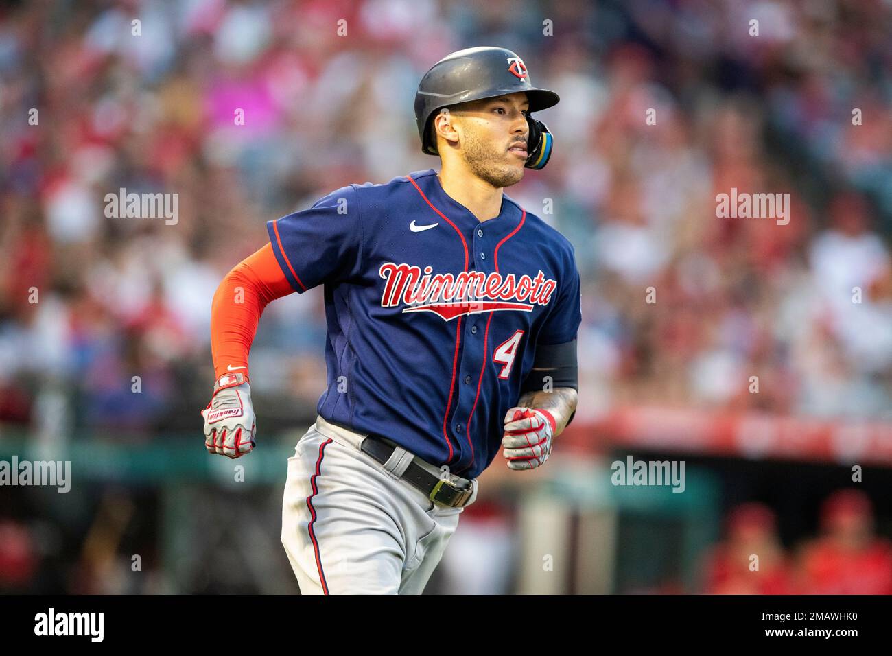 Minnesota Twins' Carlos Correa watches his solo home run against the ...