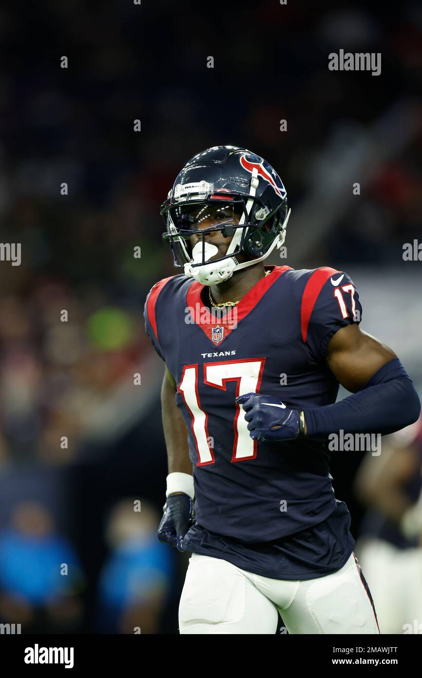 Houston Texans wide receiver Jalen Camp (17) warms up for an NFL football  game against the San Francisco 49ers Thursday, Aug. 25, 2022, in Houston.  (AP Photo/Eric Christian Smith Stock Photo - Alamy