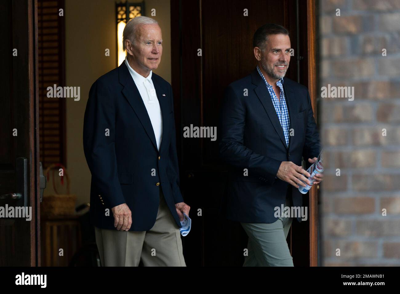 President Joe Biden and his son Hunter Bidden leave Holy Spirit Catholic Church in Johns Island, S.C., after attending a Mass, Saturday, Aug. 13, 2022. Biden is in Kiawah Island with his family on vacation. (AP Photo/Manuel Balce Ceneta) Stock Photo