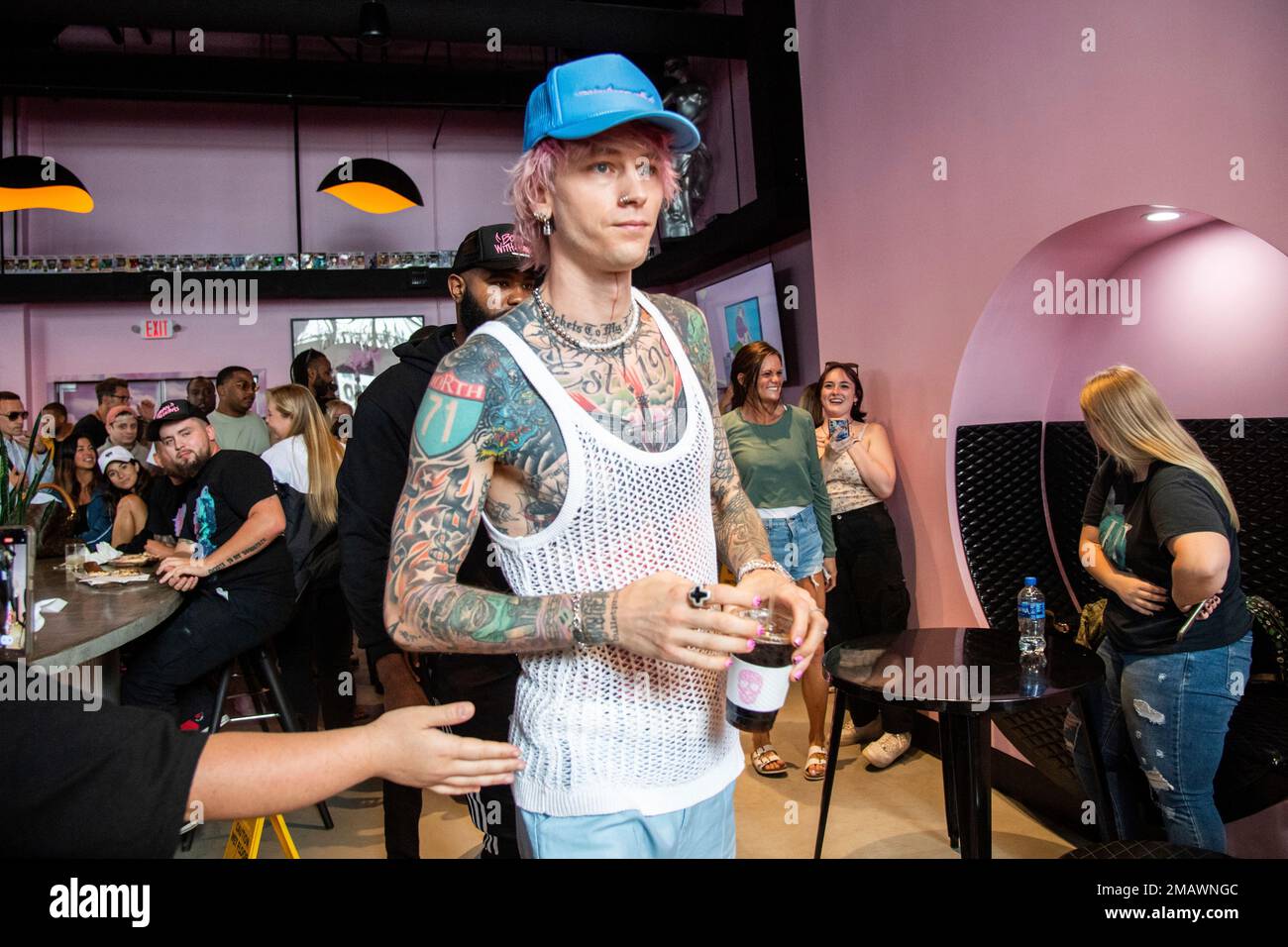 Machine Gun Kelly is seen during MGK Day at 27 Club Coffee on Saturday
