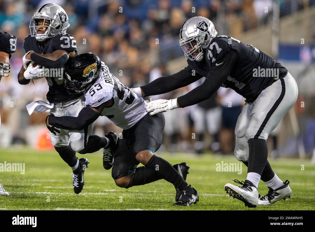 Jacksonville Jaguars linebacker Chapelle Russell (49) runs during