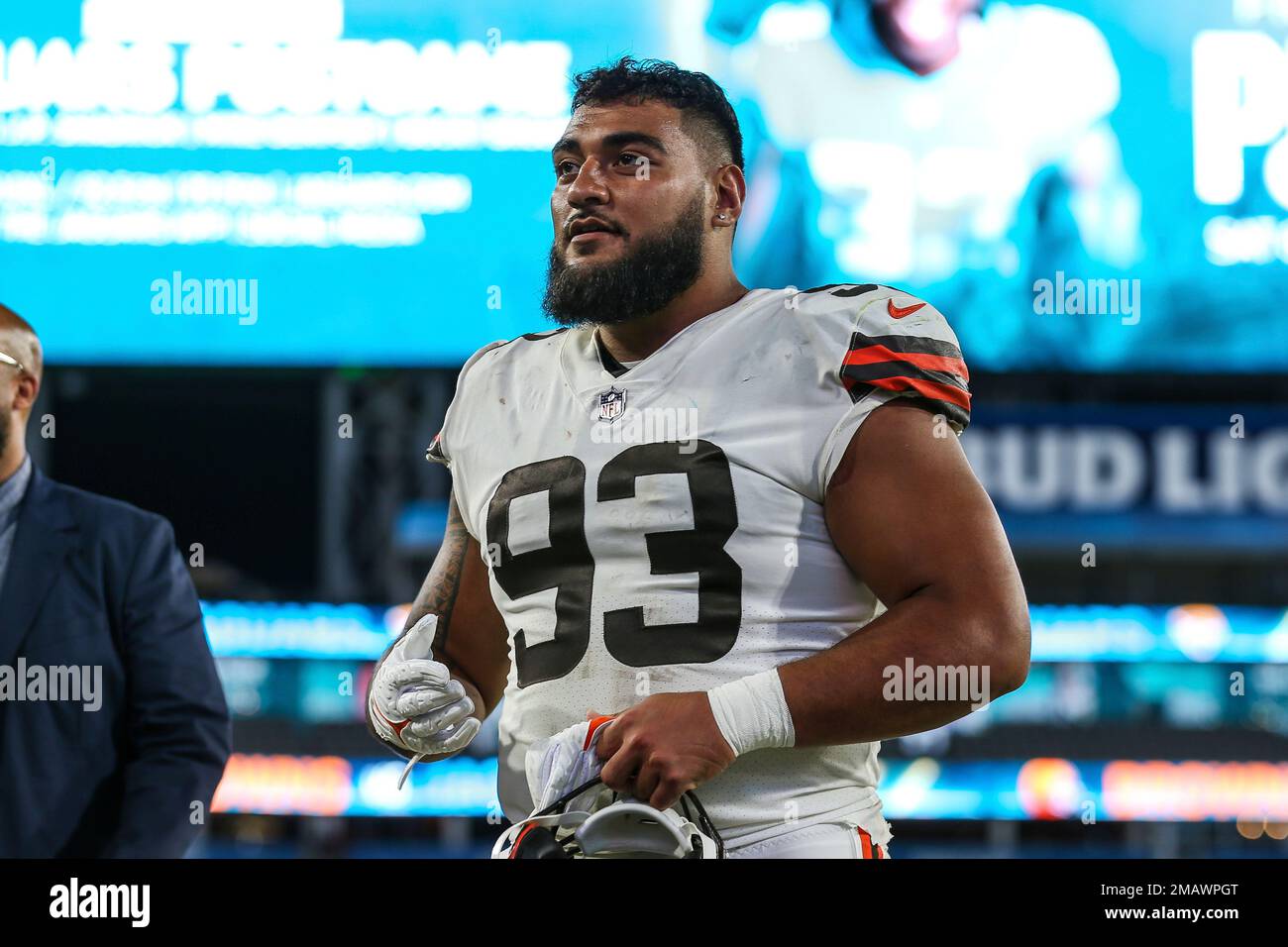 Cleveland Browns defensive tackle Tommy Togiai (93) walks off the field at  the end of an NFL preseason football game against the Jacksonville Jaguars,  Friday, Aug. 12, 2022, in Jacksonville, Fla. The