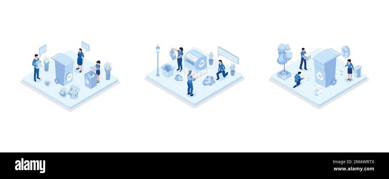 Sustainability illustration set. Characters reducing food waste, buying ...