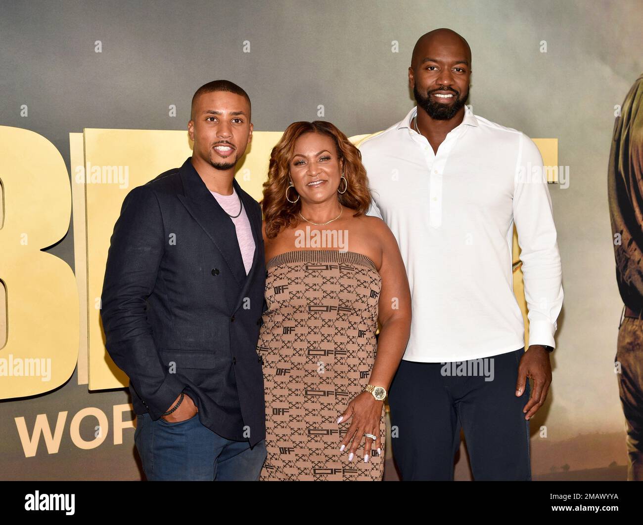 Greg Mathis Jr, left, Linda Mathis and Elliott Cooper attend the world ...