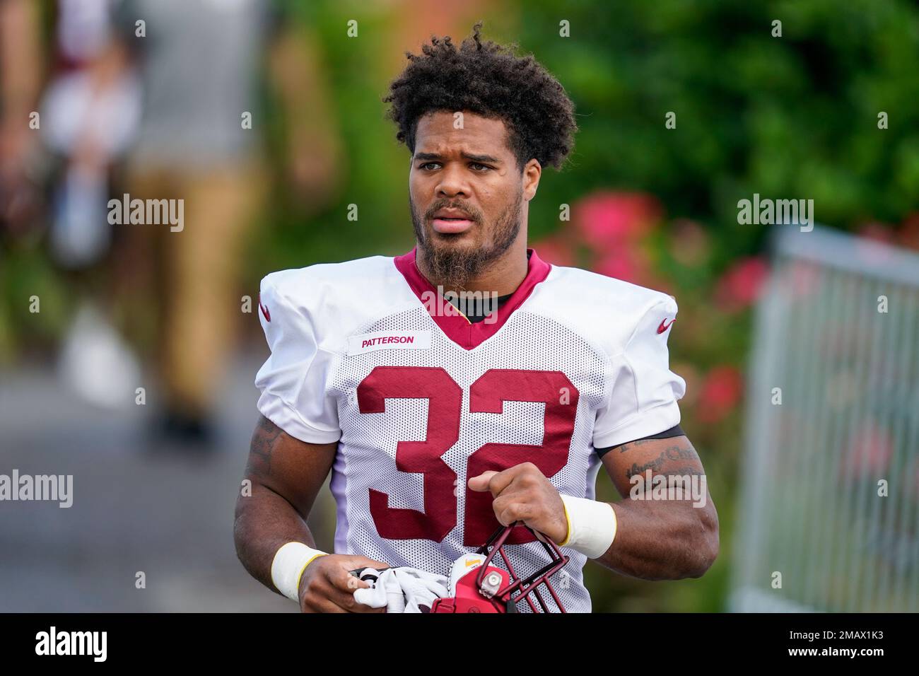 Washington Commanders running back Jaret Patterson (32) warms up