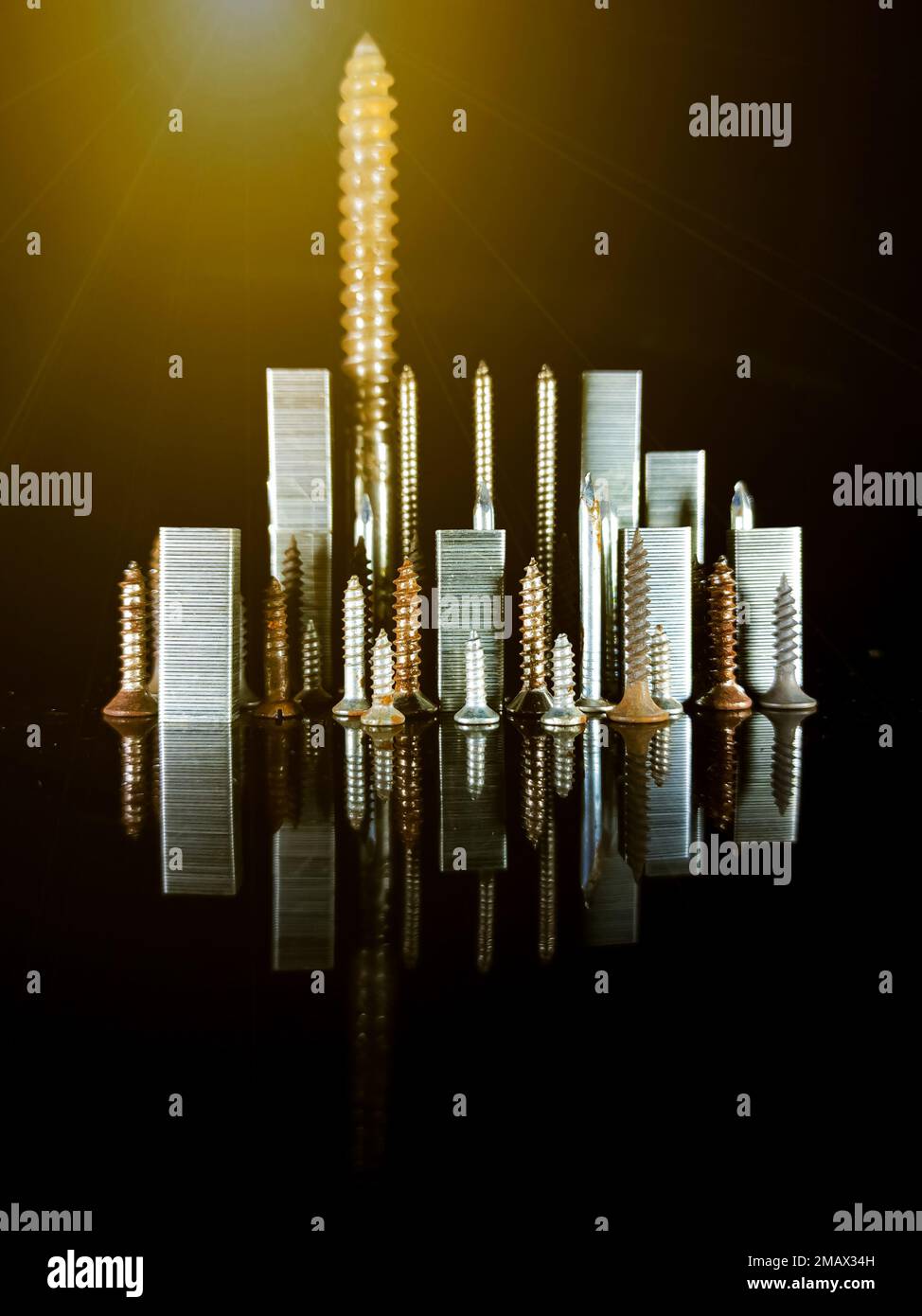 Miniature City Skyline made from Screws, Nuts and Bolts Stock Photo Alamy