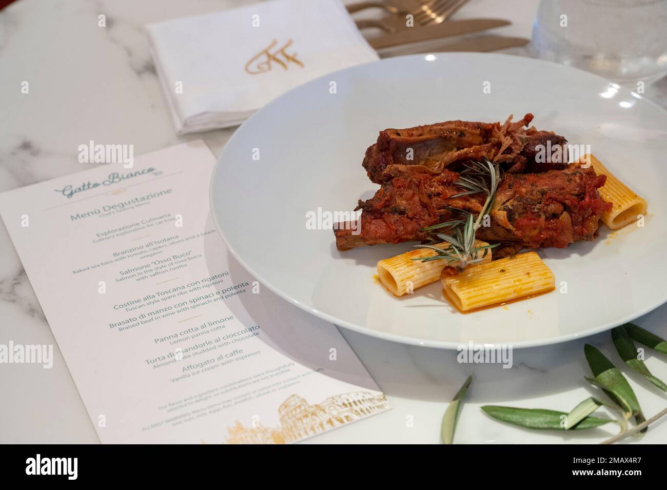 Dishes presented at Fancy Feast's Italianstyle trattoria, "Gatto(02)