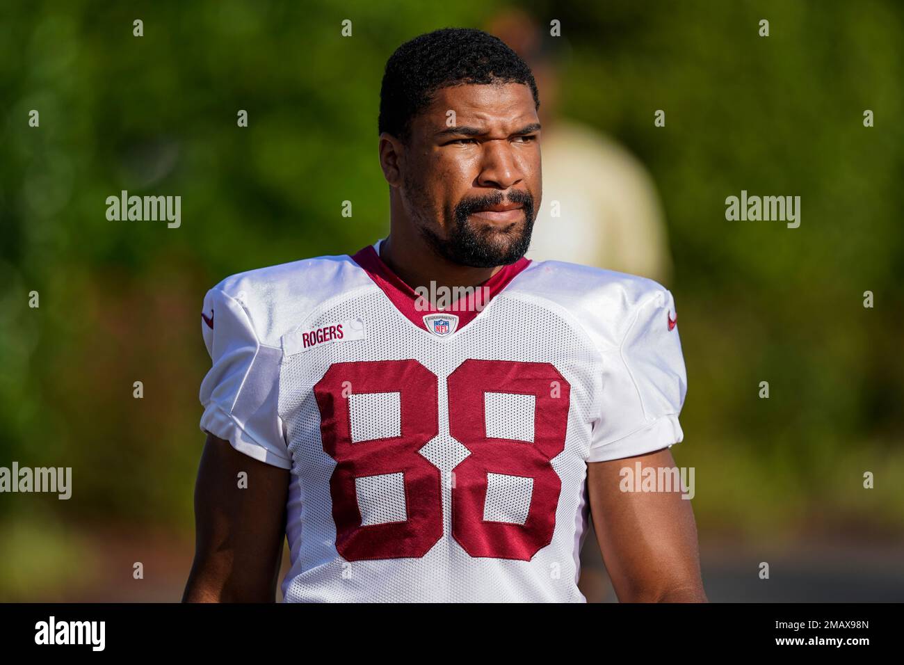 Washington Commanders tight end Armani Rogers (88) arrives for practice ...