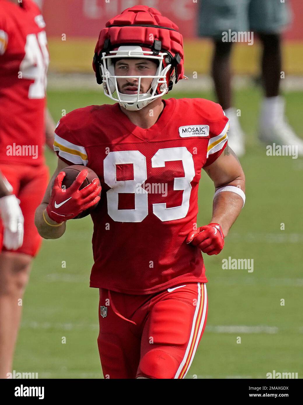 Kansas City Chiefs tight end Noah Gray runs during NFL football