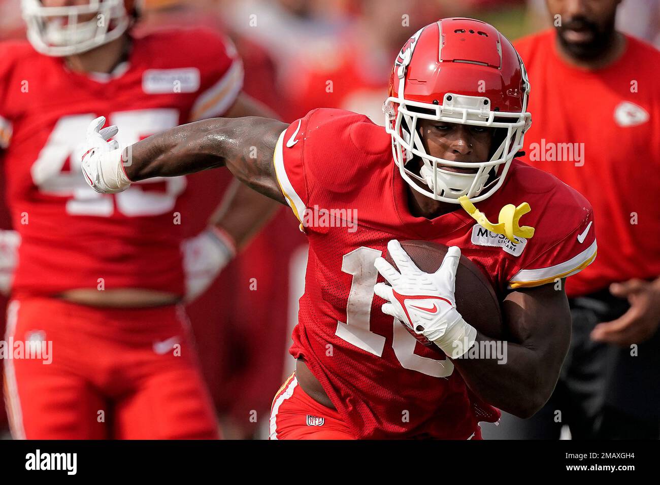 Kansas City Chiefs running back Isiah Pacheco runs during NFL football