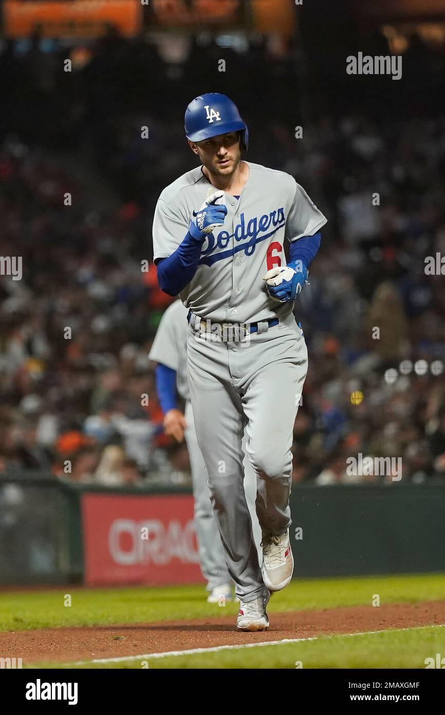 Los Angeles Dodgers' Trea Turner after hitting a home run against the ...