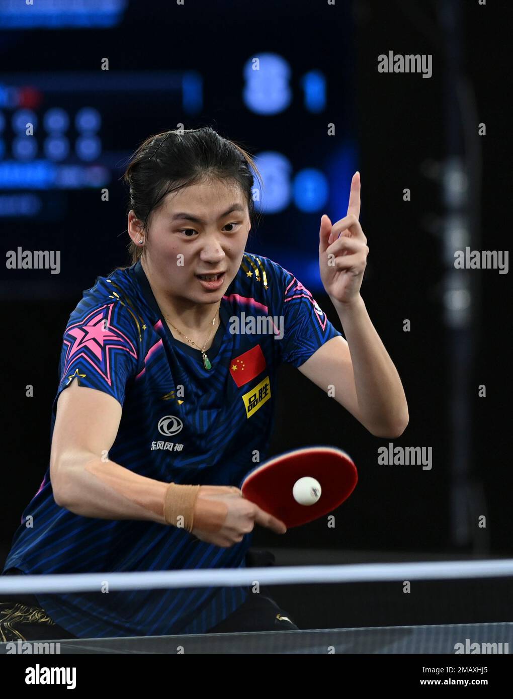 Doha, Qatar. 19th Jan, 2023. Chen Yi hits a return during the women's  singles round of 16 match between Chen Yi of China and Dora Madarasz of  Hungary at WTT Contender Doha