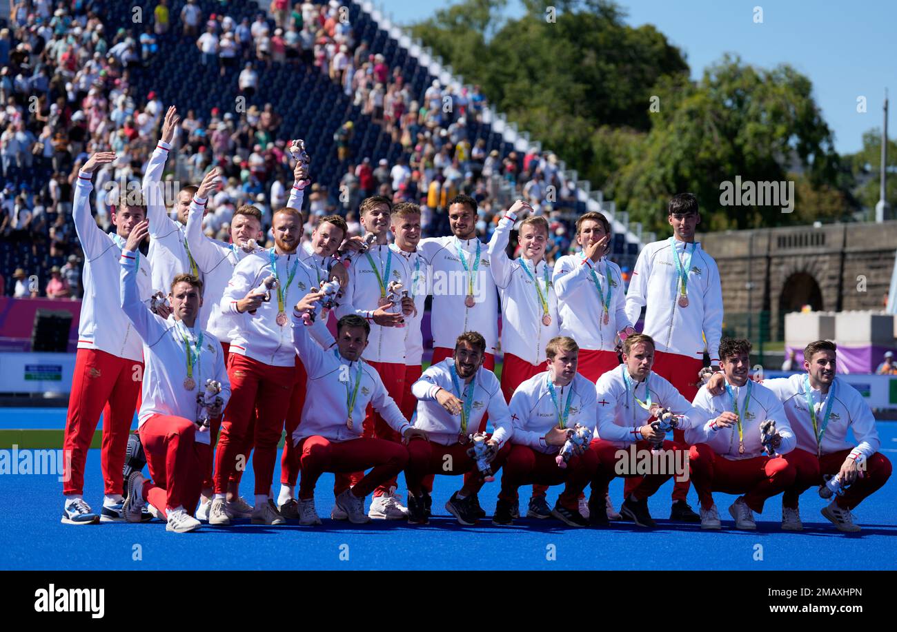 Bronze medal winner, Team England, pose after the men's final hockey