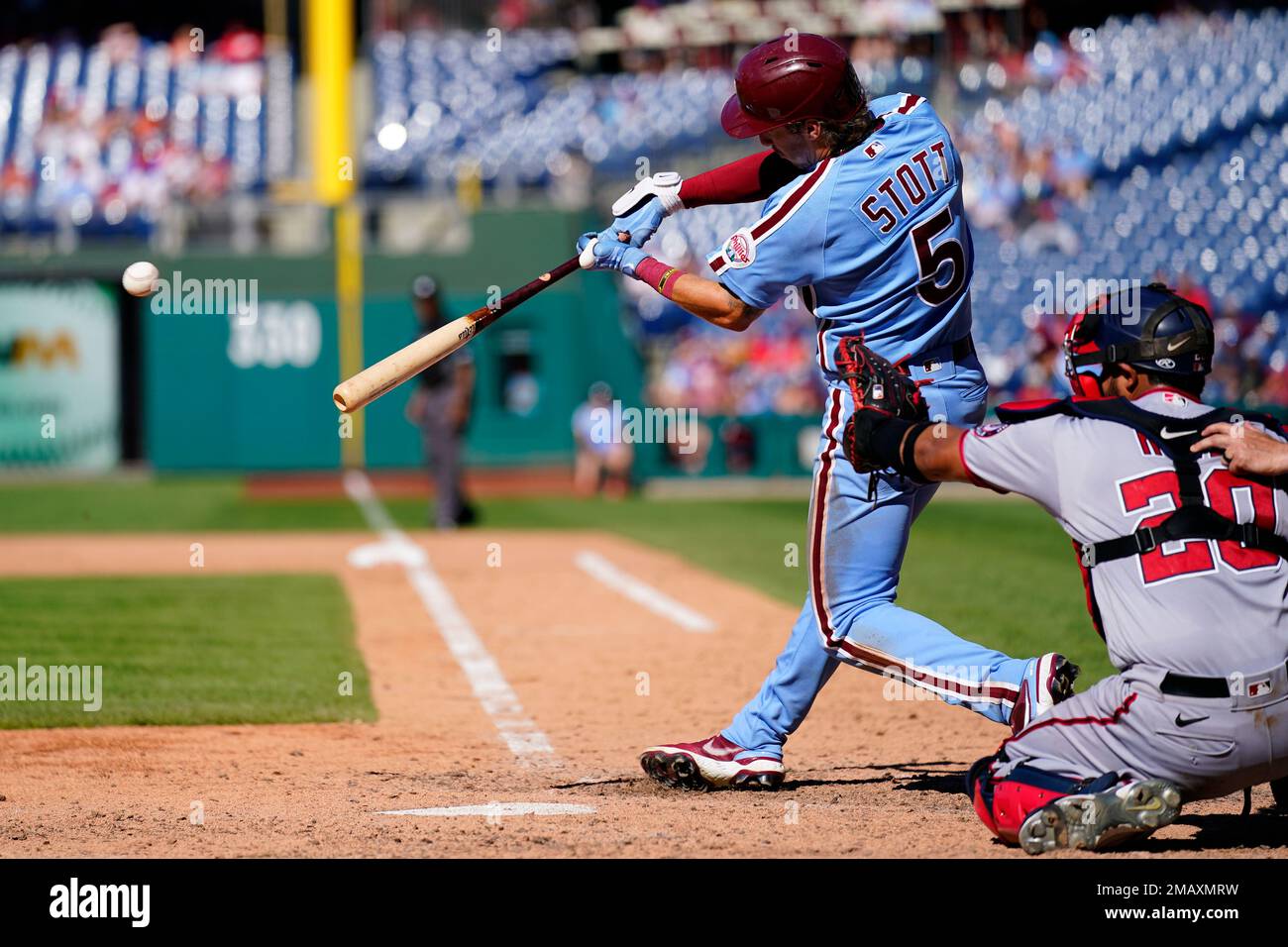 Philadelphia Phillies' Bryson Stott, left, and Nick Maton celebrate after a  baseball game against the Cincinnati Reds, Monday, Aug. 22, 2022, in  Philadelphia. (AP Photo/Matt Slocum Stock Photo - Alamy