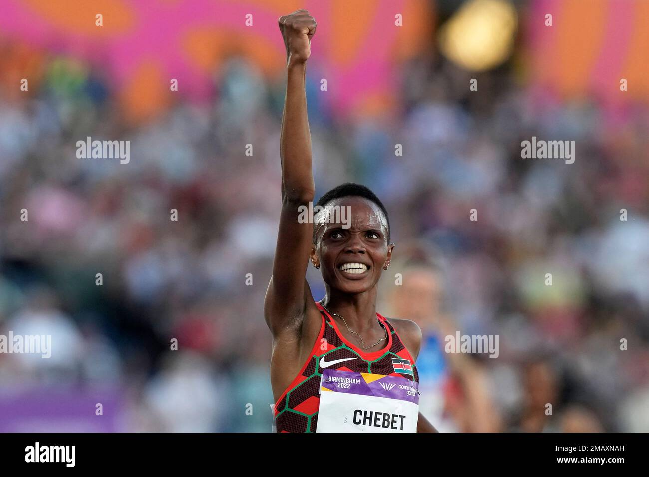 Beatrice Chebet of Kenya celebrates after winning the gold medal in the