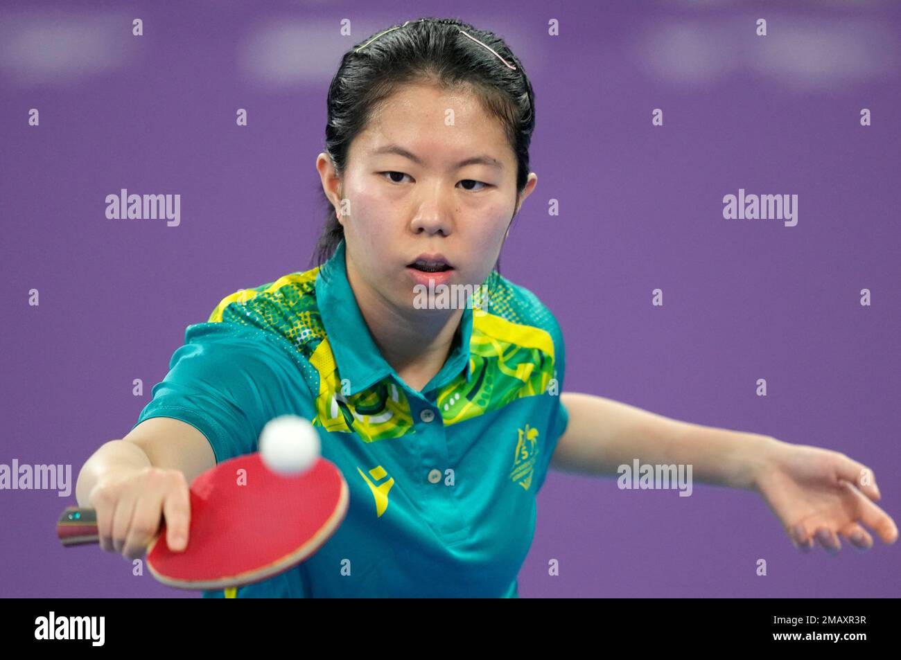 Australias Yangzi Liu competes during the womens bronze medal table tennis match against Indias Sreeja Akula at the Commonwealth Games in Birmingham, England, Sunday, Aug