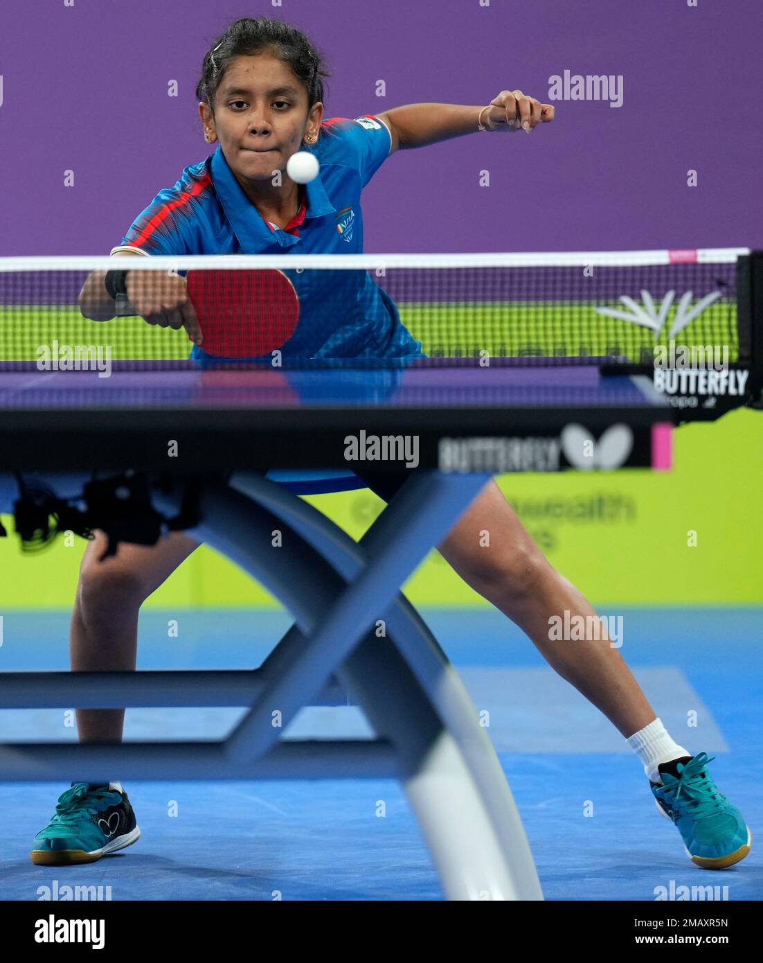 Indias Sreeja Akula competes during the womens bronze medal table tennis match against Australias Yangzi Liu at the Commonwealth Games in Birmingham, England, Sunday, Aug