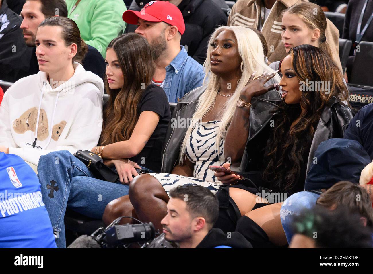 Thylane Blondeau and Ben, Singer Aya Nakamura attend the NBA Paris Game ...