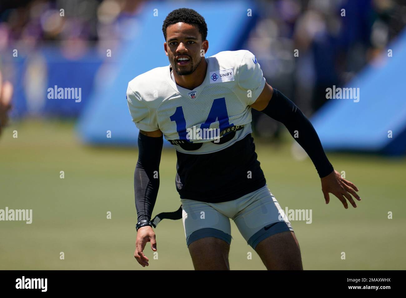 Los Angeles Rams cornerback Cobie Durant (14) enters the field before an  NFL game against the Las Vegas Raiders on Thursday, Dec. 8, 2022, in  Inglewood, Calif. (Dylan Stewart/Image of Sport/Sipa USA) (