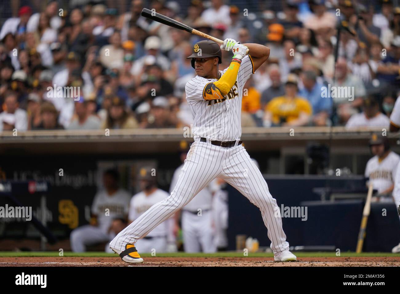 San Diego Padres' Juan Soto batting during the first inning of a