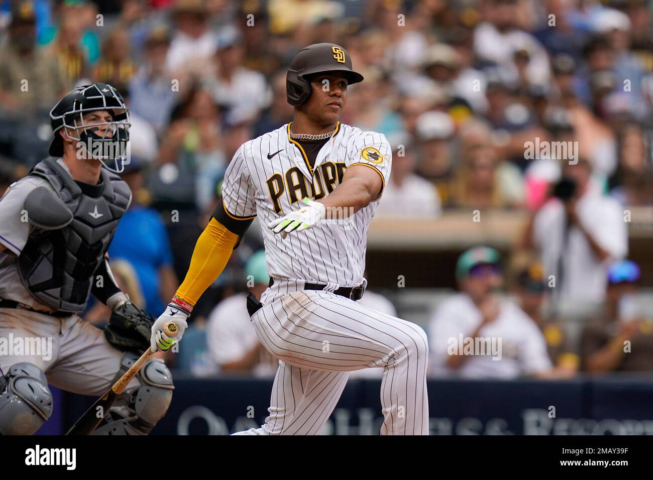 San Diego Padres' Juan Soto batting during the fourth inning of a