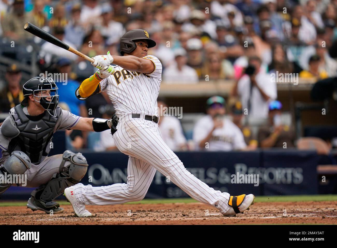 San Diego Padres' Juan Soto batting during the fourth inning of a