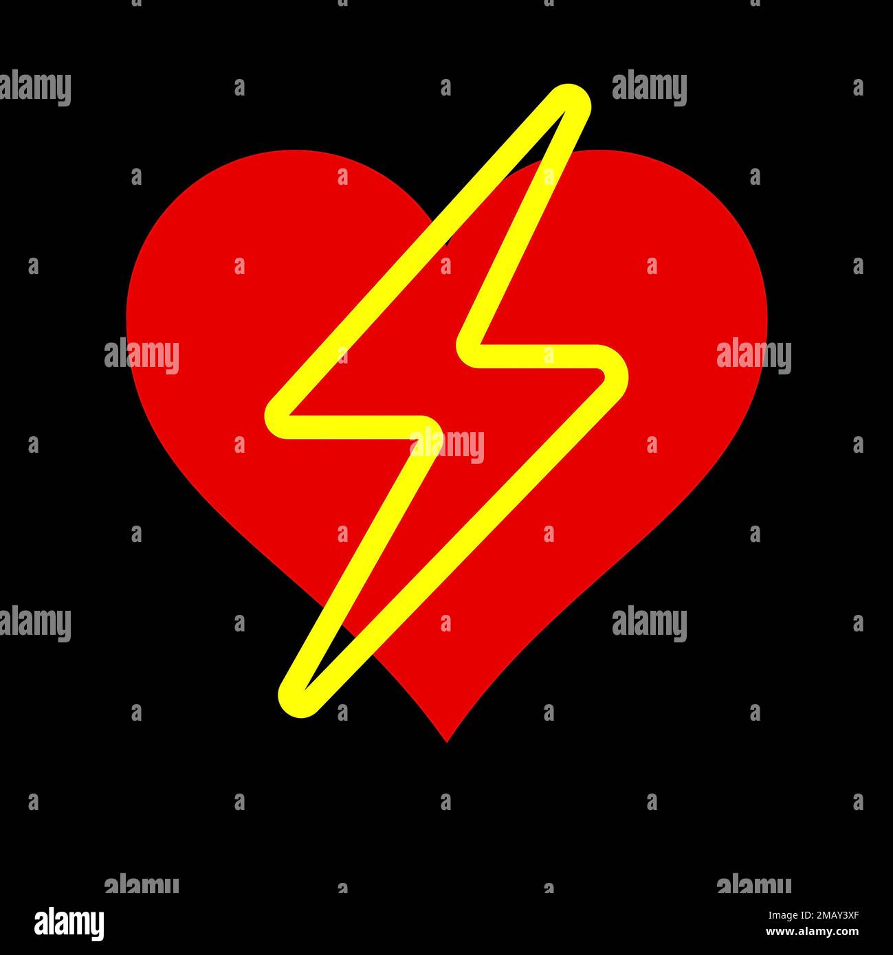 An illustration of a red lightning bolt heart icon on a black