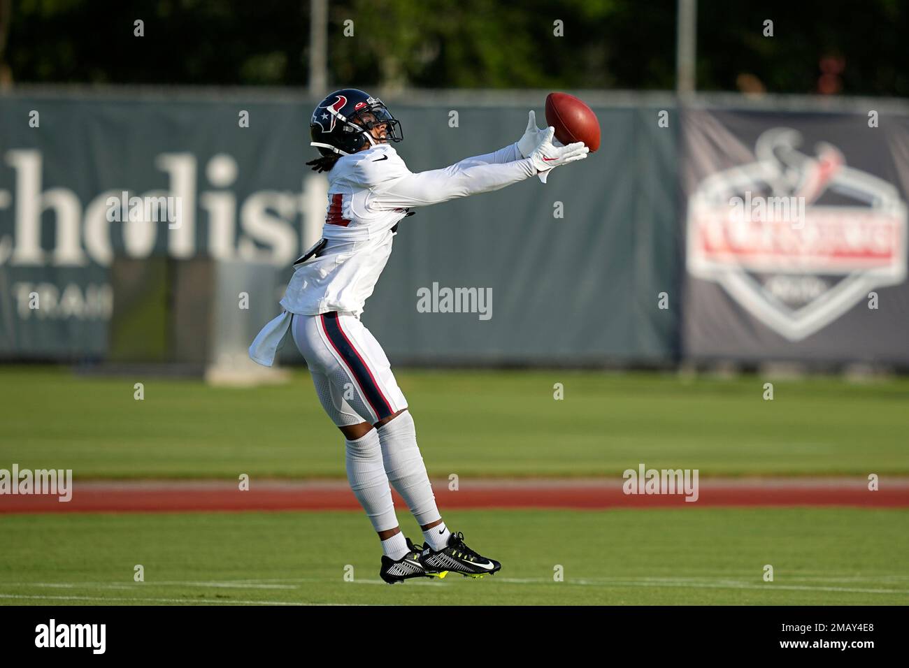 Houston Texans defensive back Derek Stingley Jr. takes part in a drill during an NFL football