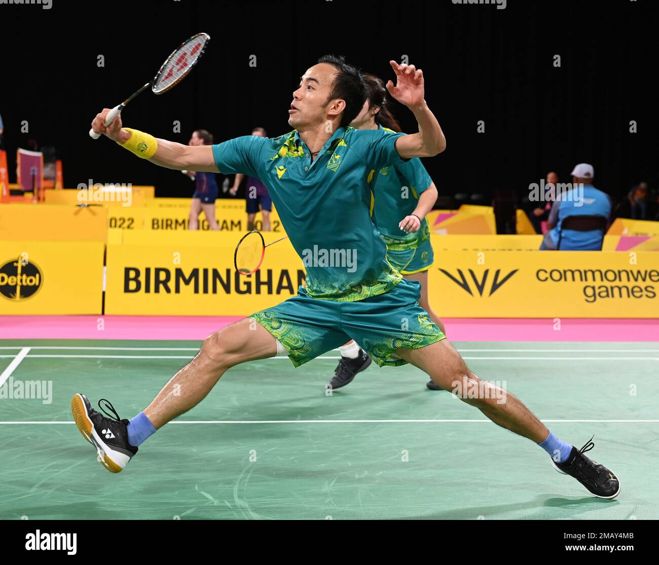 Australias Angela Yu and Tran Hoang Pham compete during the Badminton Mixed Doubles game against New Zealands Anona Pak and Oliver Leydon-Davis at the Commonwealth Games in Birmingham, England, Friday, Aug