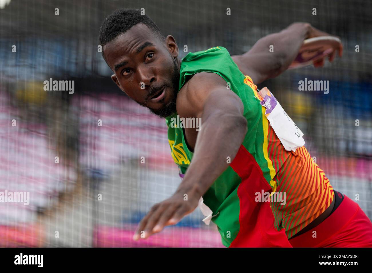 Kurt Felix of Grenada throws the discus in the decathlon during the