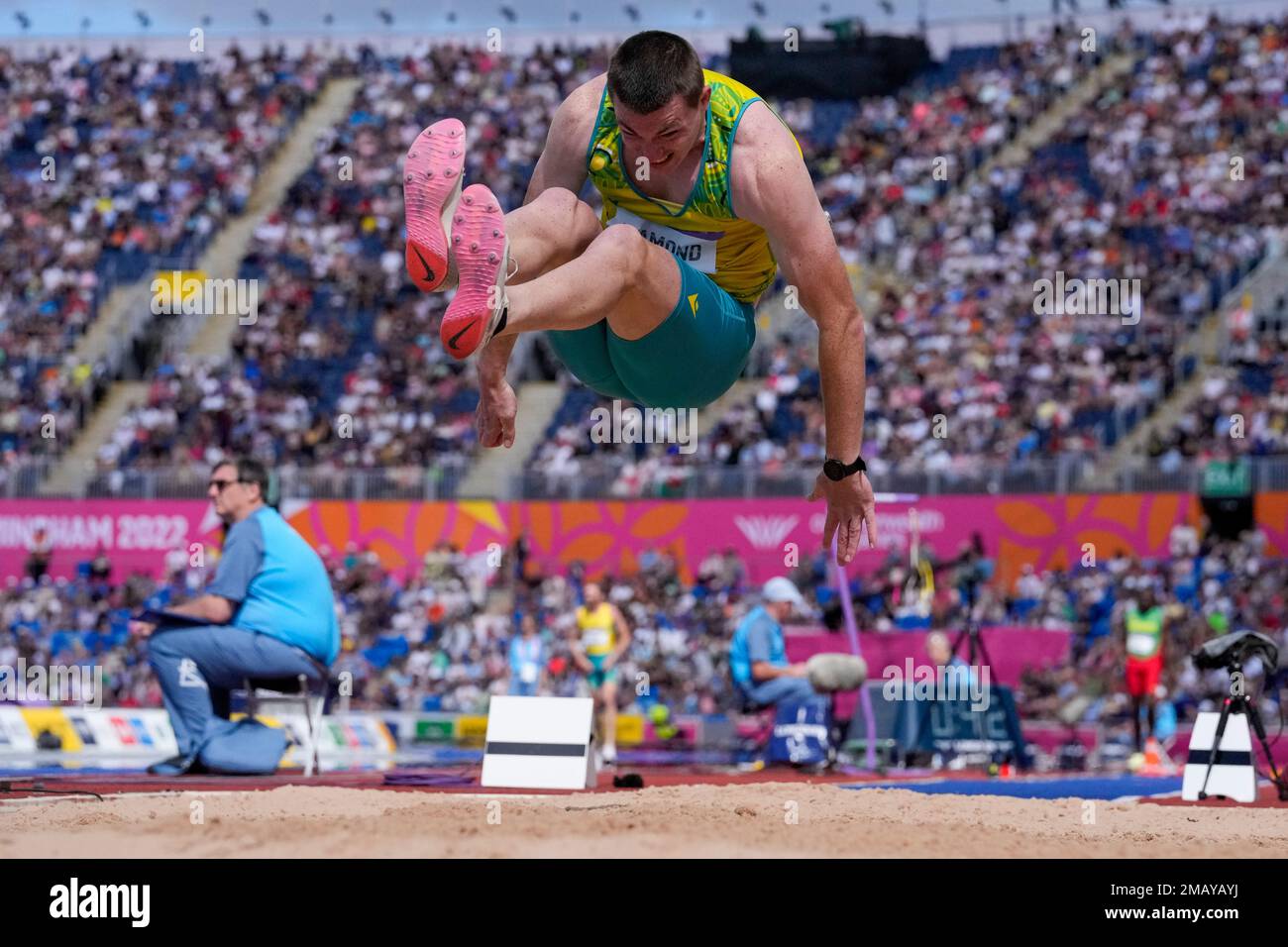 Alec Diamond of Australia competes in the decathlon long during the  athletics in the Alexander Stadium at the Commonwealth Games in Birmingham,  England, Thursday, Aug. 4, 2022. (AP Photo/Alastair Grant Stock Photo -