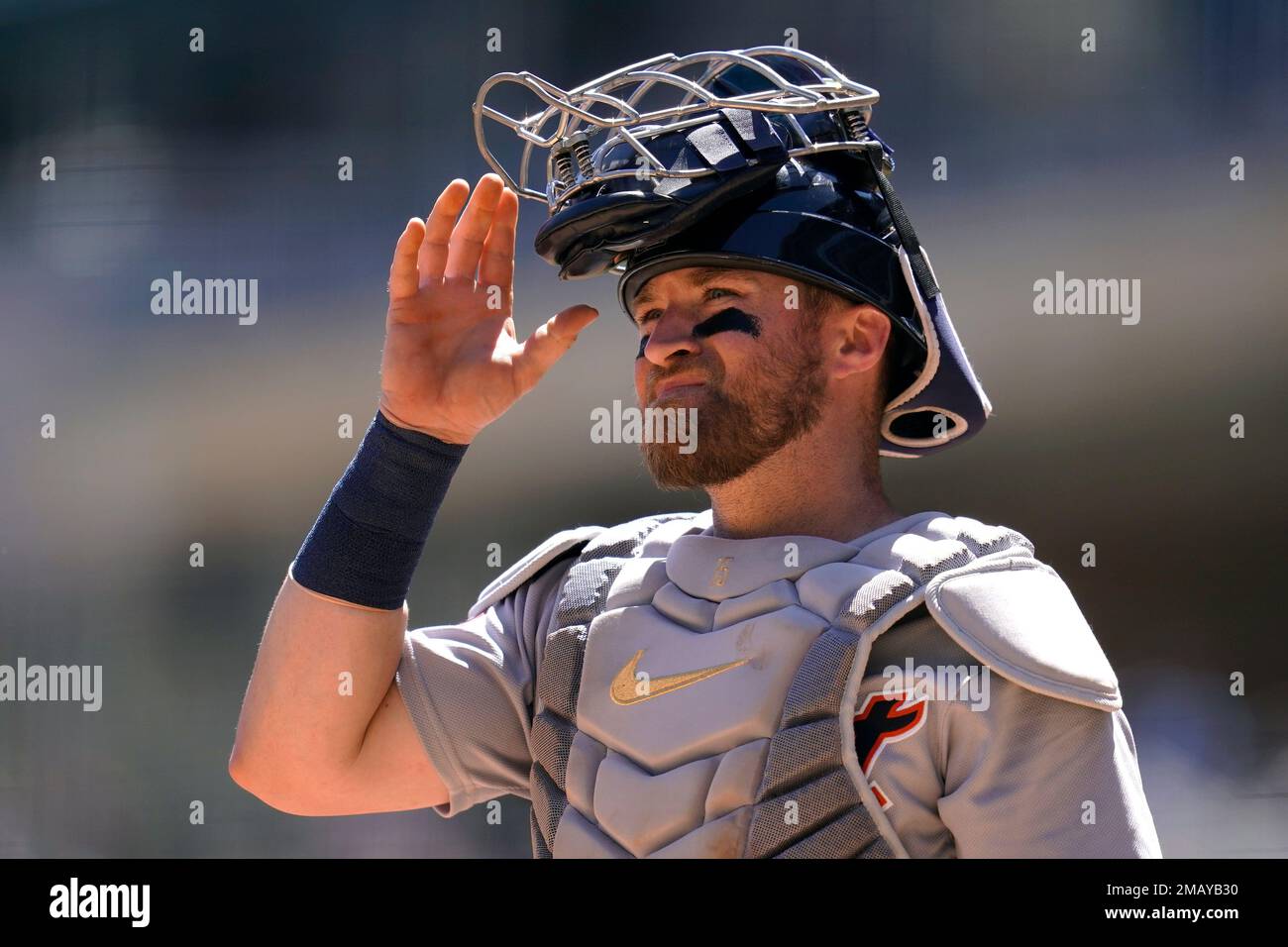 Detroit Tigers' Jeimer Candelario plays during a baseball game, Tuesday,  April 12, 2022, in Detroit. (AP Photo/Carlos Osorio Stock Photo - Alamy