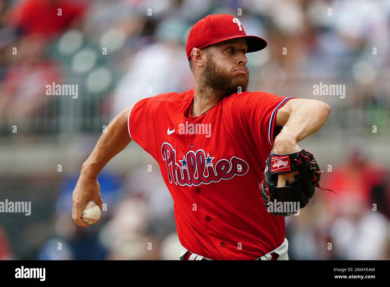 Philadelphia Phillies starting pitcher Zack Wheeler (45) works against