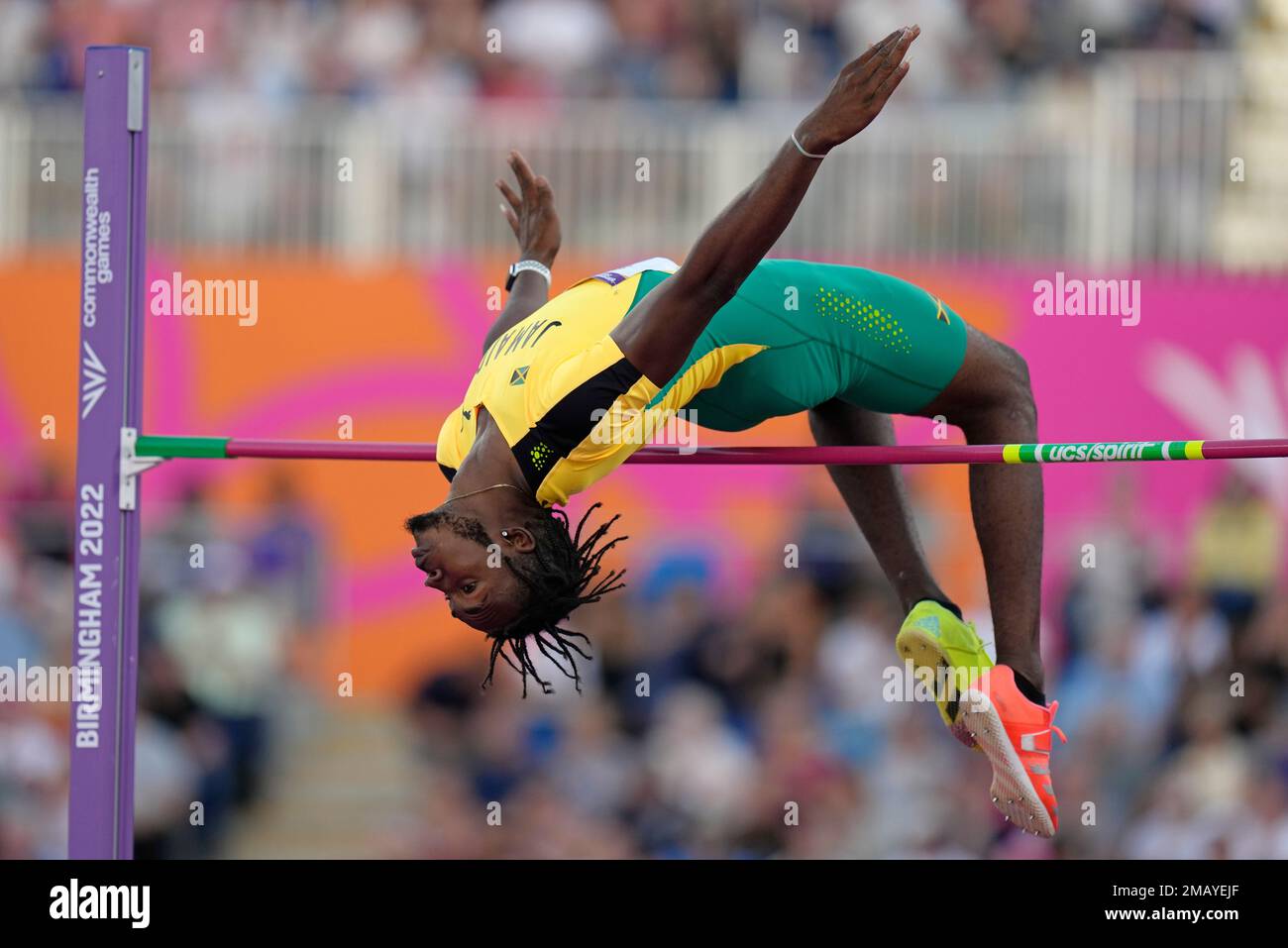 Jamaica's Romaine Beckford competes in the men's high jump final during