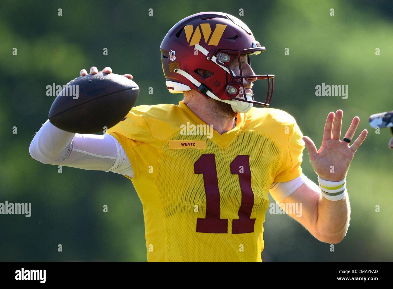 Washington Commanders Quarterback Carson Wentz 11 In Action During Practice At The Teams Nfl 7889