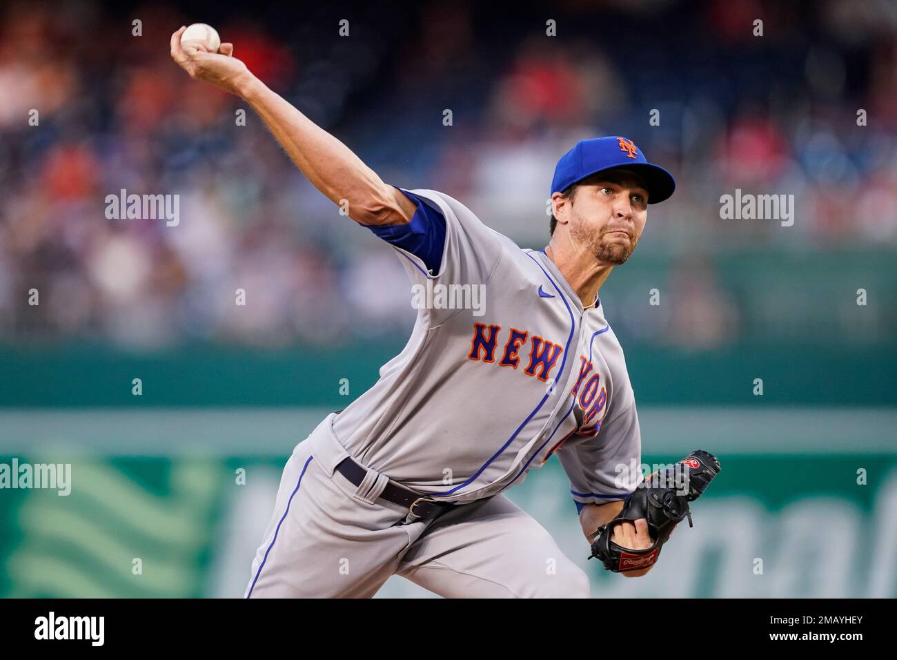 New York Mets starting pitcher Jacob deGrom throws during a baseball