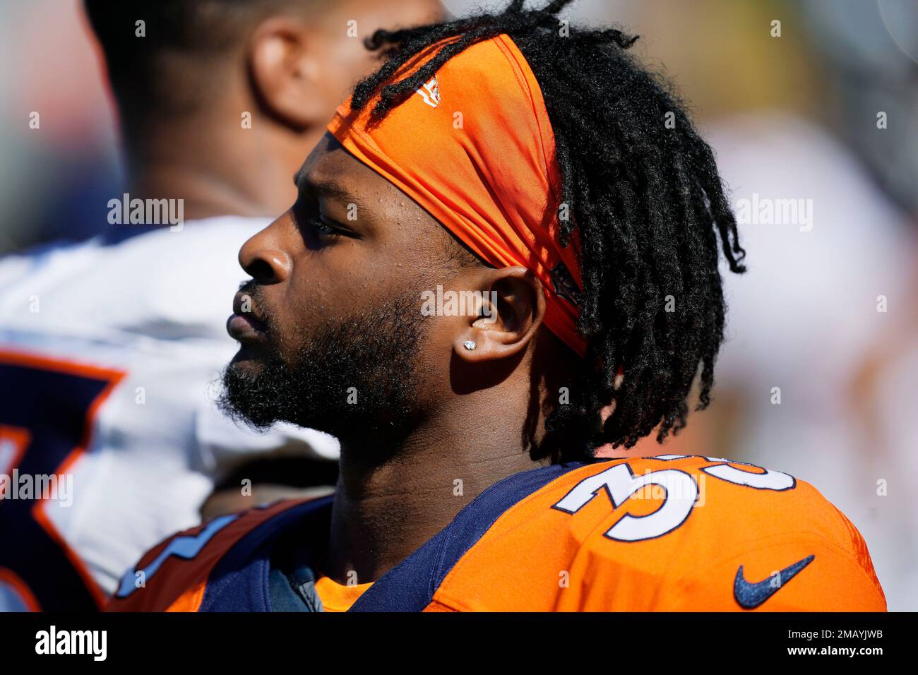 Denver Broncos running back Javonte Williams takes part in drills