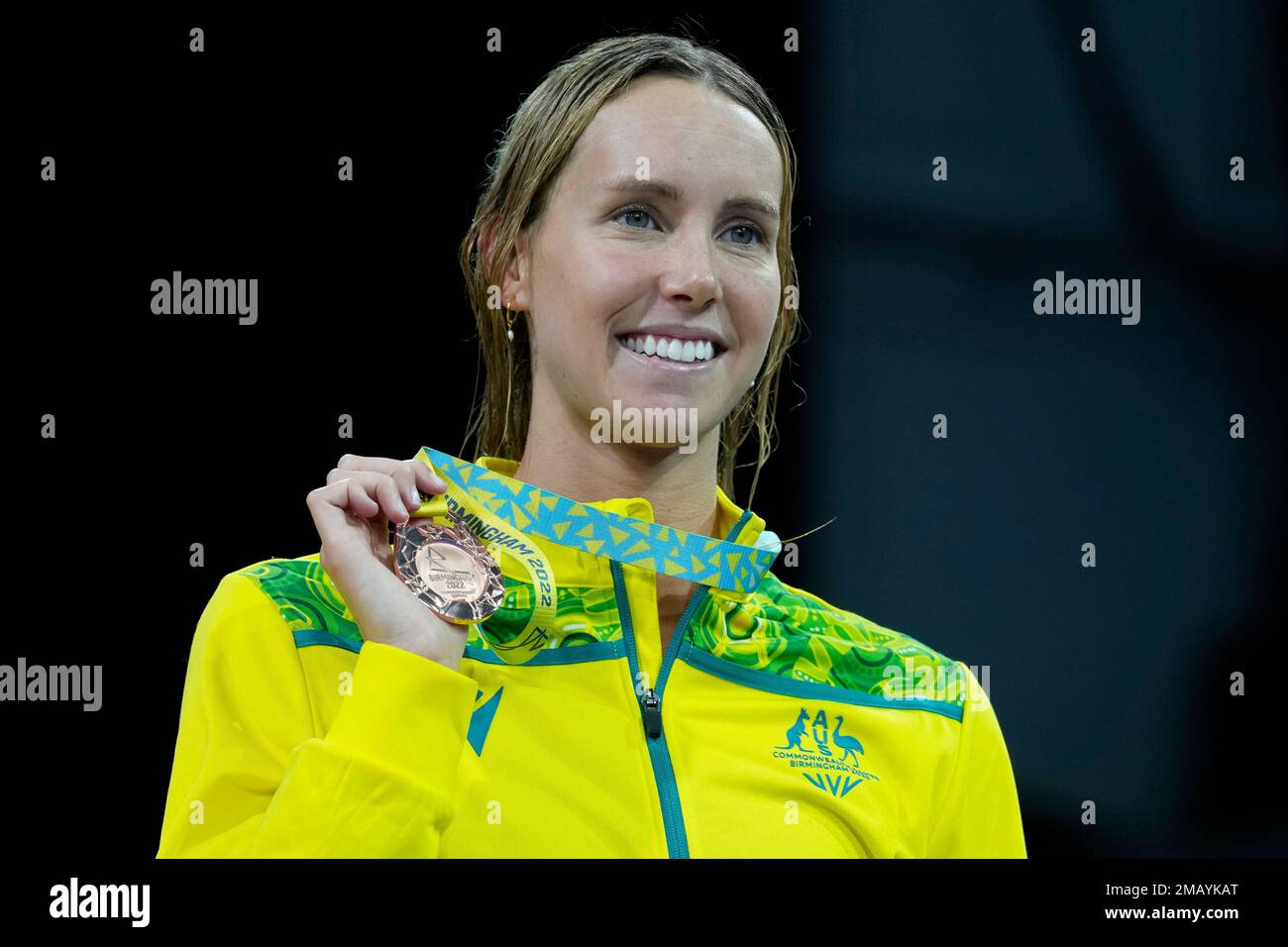 Bronze medalist Australia's Emma McKeon celebrates during a medal