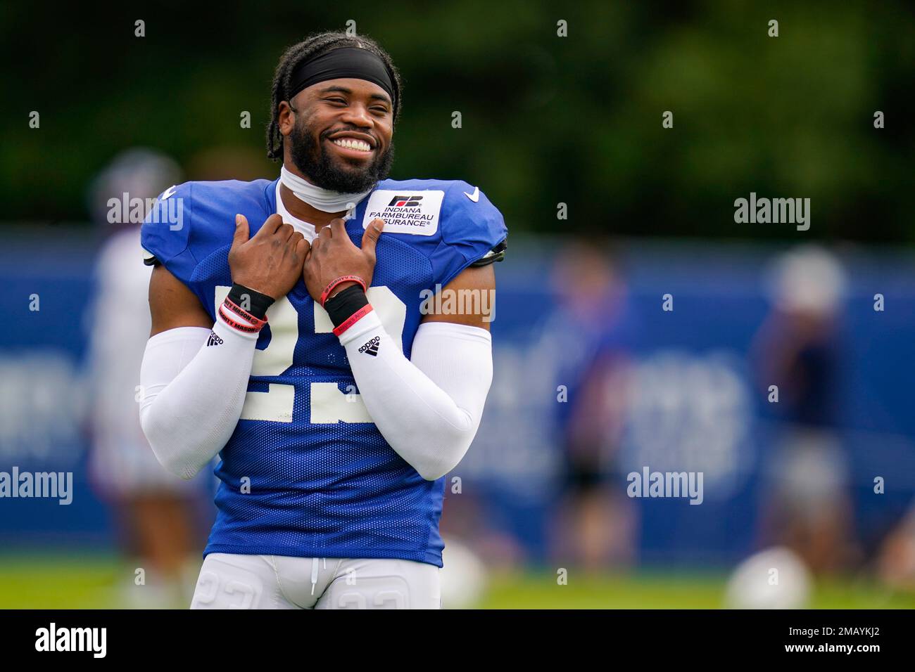 Indianapolis Colts cornerback Kenny Moore II (23) smiles as he waits