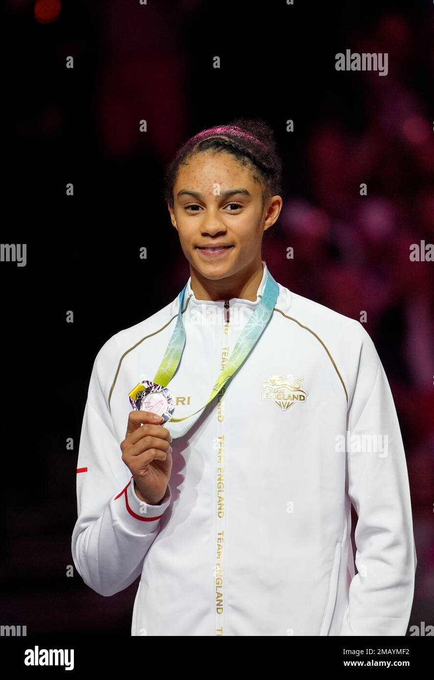 Silver medal winner, Ondine Achampong of Team England, poses on the