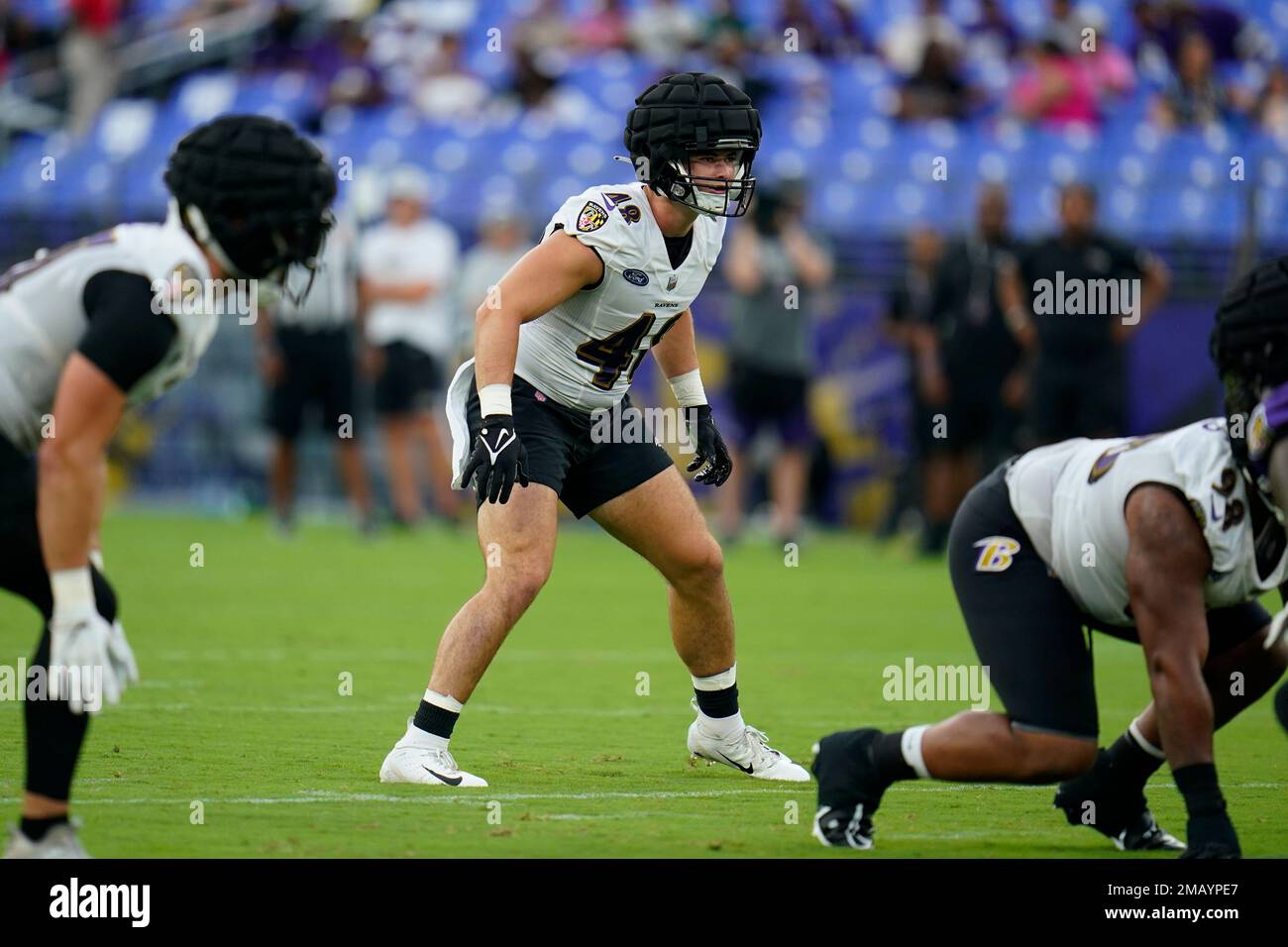 Tennessee Titans wide receiver Terry Godwin (80) runs the ball against Baltimore  Ravens linebacker Diego Fagot (48) during the second half of a NFL  preseason football game, Thursday, Aug 11, 2022, in