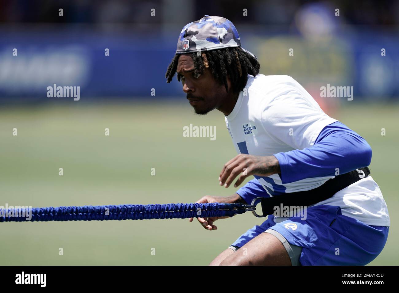 Los Angeles Rams defensive back Jalen Ramsey takes part in drills at the  NFL football team's practice facility Monday, Aug. 1, 2022, in Irvine,  Calif. (AP Photo/Jae C. Hong Stock Photo - Alamy